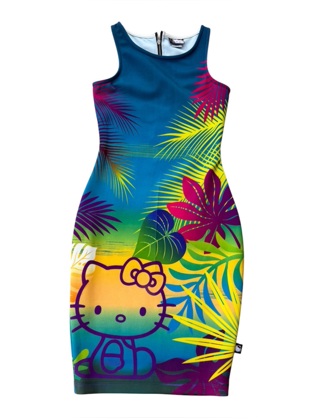 Sanrio Hello kitty Adult Midi Tank dress Sz XS Tropical Stretch Bodycon Colorful